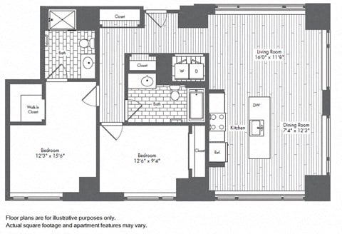 Floor plan for 2 beds, 2 baths, 1144 sqft